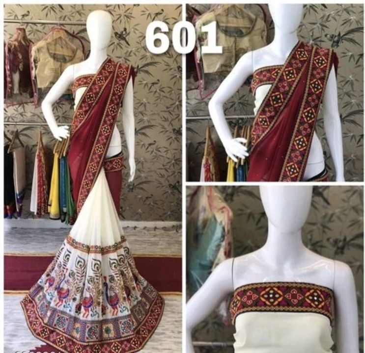 Designer kuchi work peacock pattern party wear saree uploaded by business on 5/2/2021