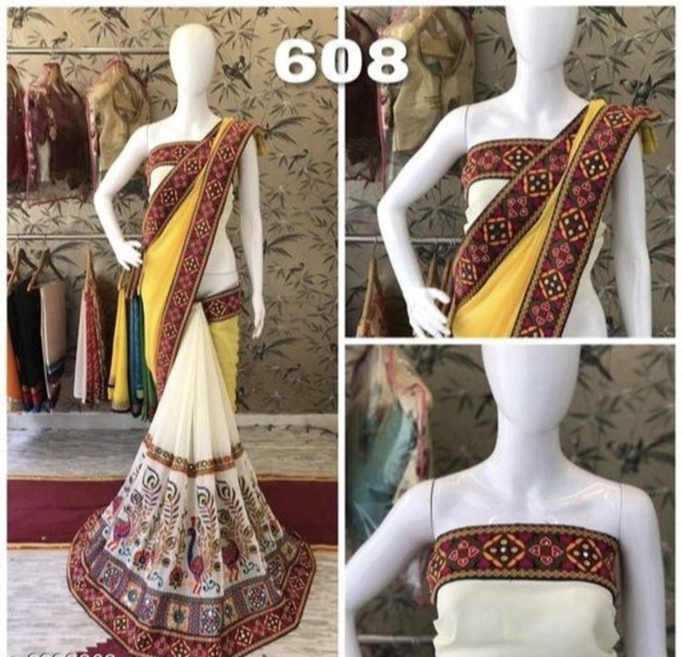 Designer kuchi work peacock pattern party wear saree uploaded by business on 5/2/2021