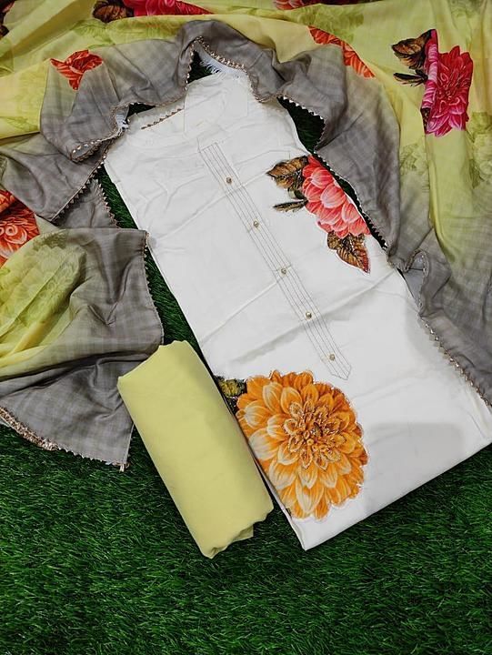 COTTON SUIT.🍁

SHIRT-COTTON
STOLE-MUSLIN
BOTTOM-COTTON.🍁
 uploaded by Veera creation on 7/31/2020