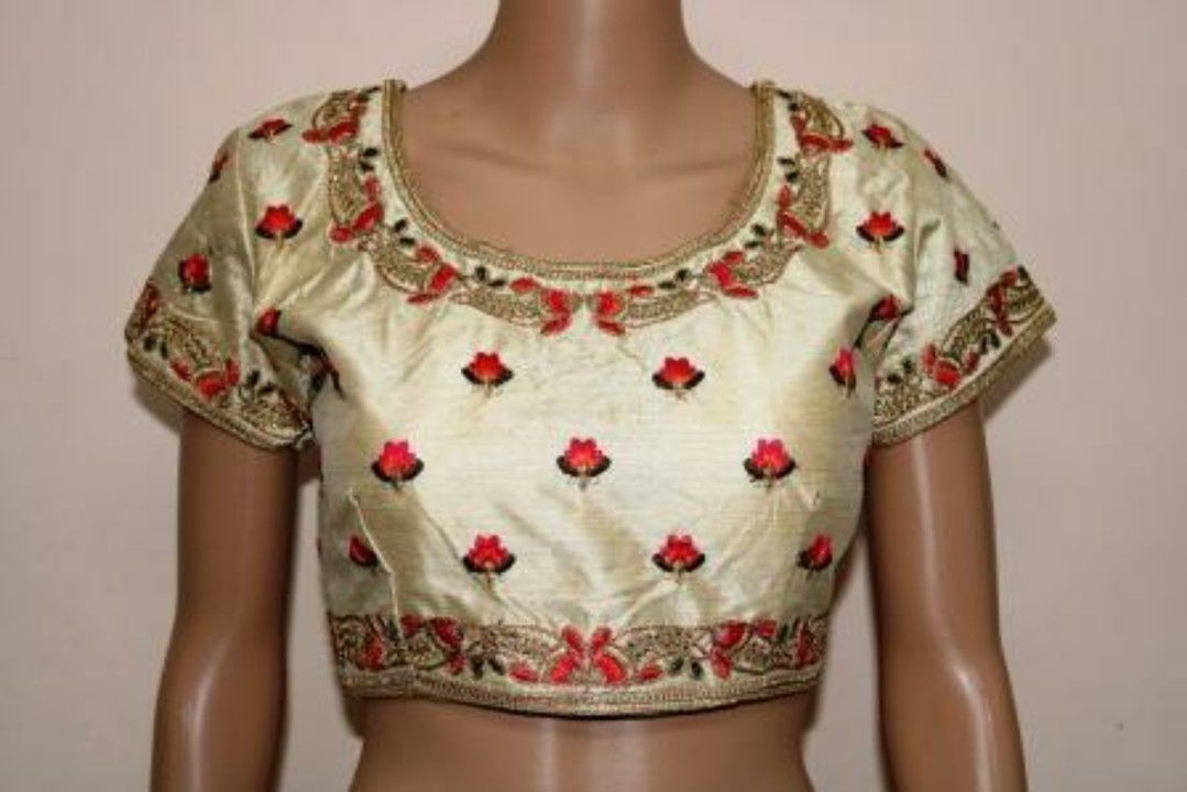 Beige Dupion Silk Embroidered Padded Blouse uploaded by business on 5/5/2021