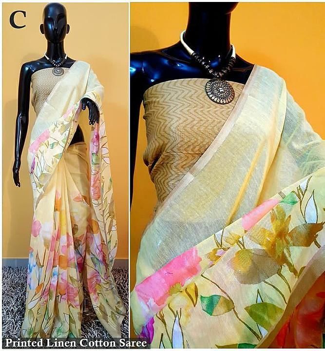 Handloom Linen saree with floral digital print uploaded by Fabric collection on 8/1/2020