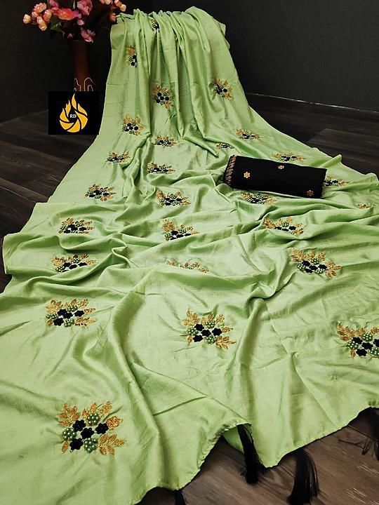 Dola silk saree with embroidered work and machine stone uploaded by Fabric collection on 8/1/2020