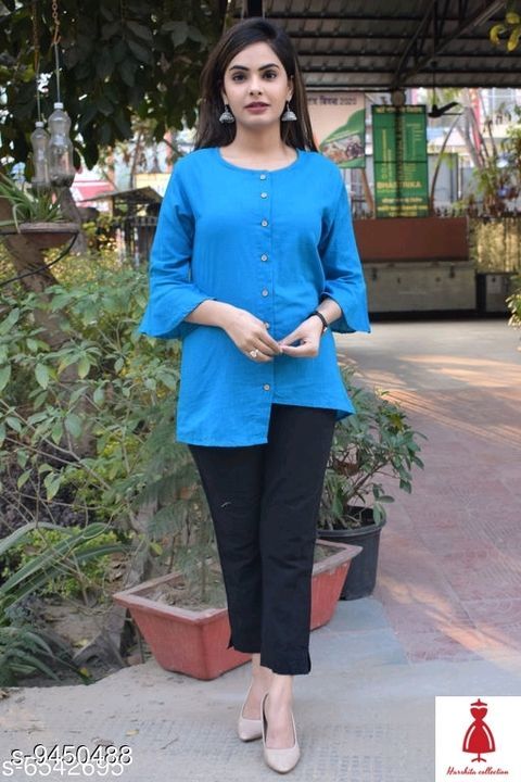 Women's Solid blue Cotton Top uploaded by Harshita collection on 5/7/2021