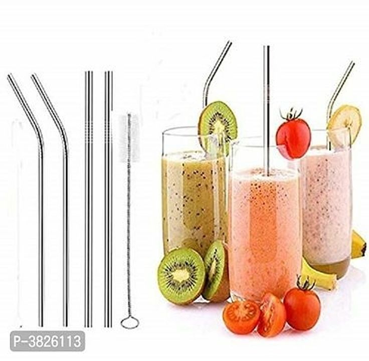*Pack Of 5 Reusable Stainless Steel Metal Straws - (Straight & Bent) With Brush* uploaded by My Shop Prime on 8/1/2020