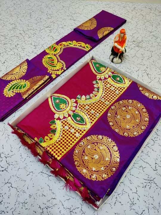Post image Hi very beautiful work stones work Embroidery silks saree collection......