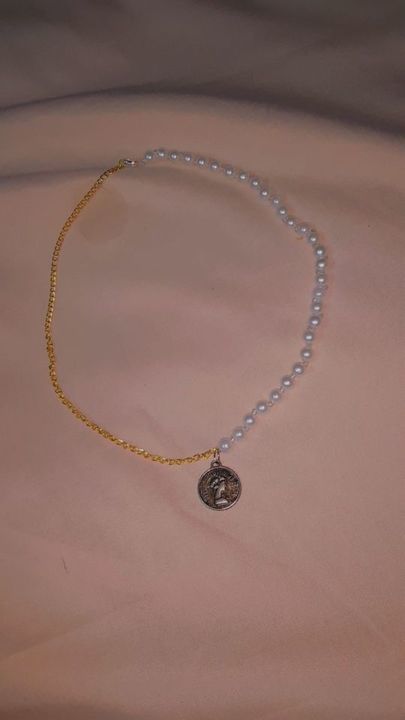 Half pearl half chain with coin pendant necklace uploaded by business on 5/8/2021