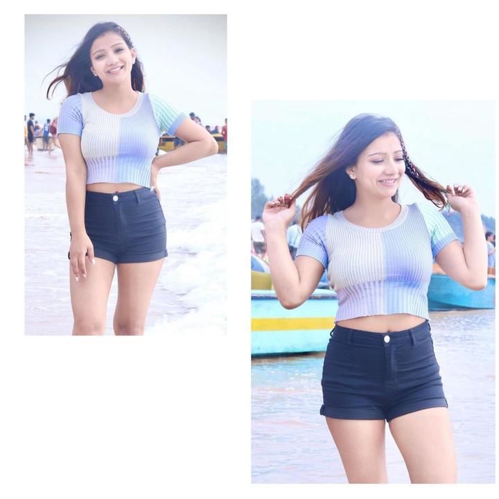 Beautiful 2021 New  O-neck Colorful Striped Short Sleeve  Knit Crop Top* uploaded by Happy customer collection on 5/9/2021