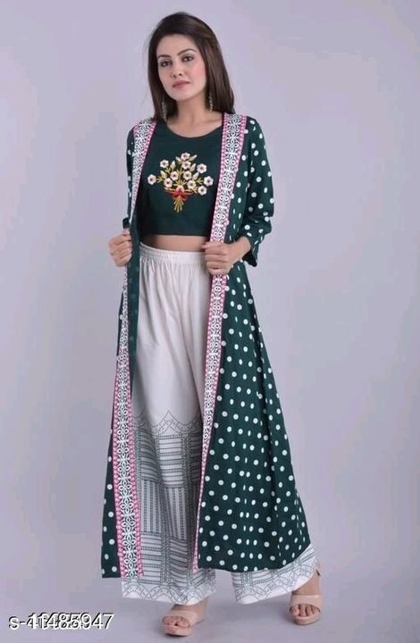 Women Rayon embroidery crop top kurti and Palazzo uploaded by business on 5/10/2021
