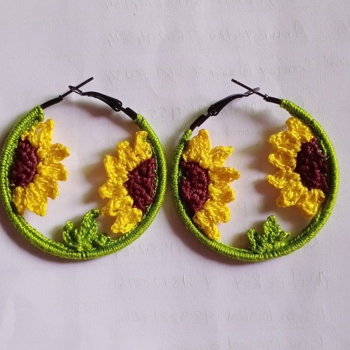 Crochet hoop sunflower earrings  uploaded by Hoichoi creation on 5/11/2021