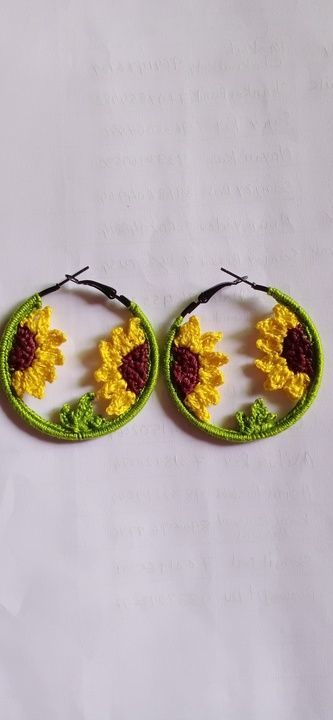 Crochet hoop sunflower earrings  uploaded by Hoichoi creation on 5/11/2021