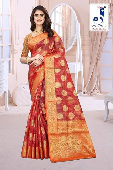 Kota tissue saree with contrast blouse uploaded by SHREE SWASTIK ENTERPRISE on 8/2/2020
