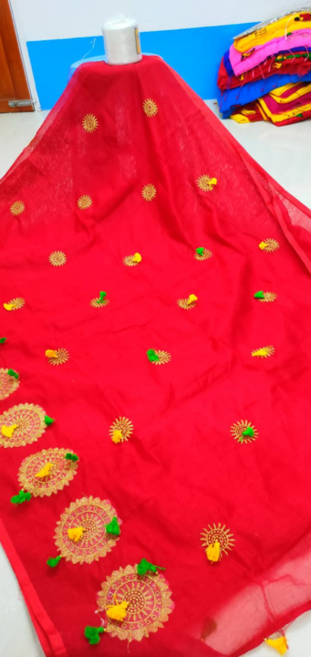 Pompom embroidered handloom saree uploaded by business on 5/12/2021