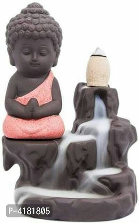 Meditating Monk Buddha Smoke Back Flow Cone Decorative Incense Holder (7 x 7 x 12 cm, Pink) uploaded by Rupali Shop on 5/12/2021