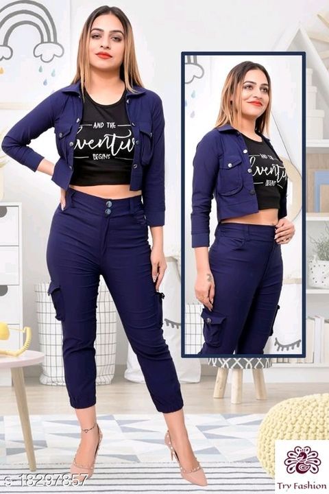 Top,pant,jacket set uploaded by Ayu creation in jhansi on 5/13/2021