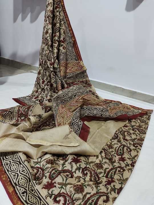 chanderi handloom handblock kalamkari printed with blouse saree uploaded by business on 5/13/2021