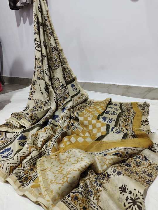 chanderi handloom handblock kalamkari printed with blouse saree uploaded by business on 5/13/2021