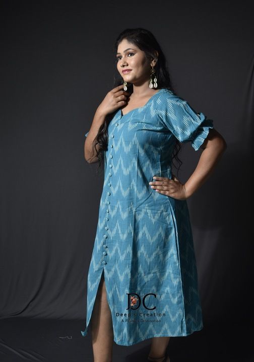 Turquoise Ikat Kurti/One-piece uploaded by Deep's Creation on 5/13/2021