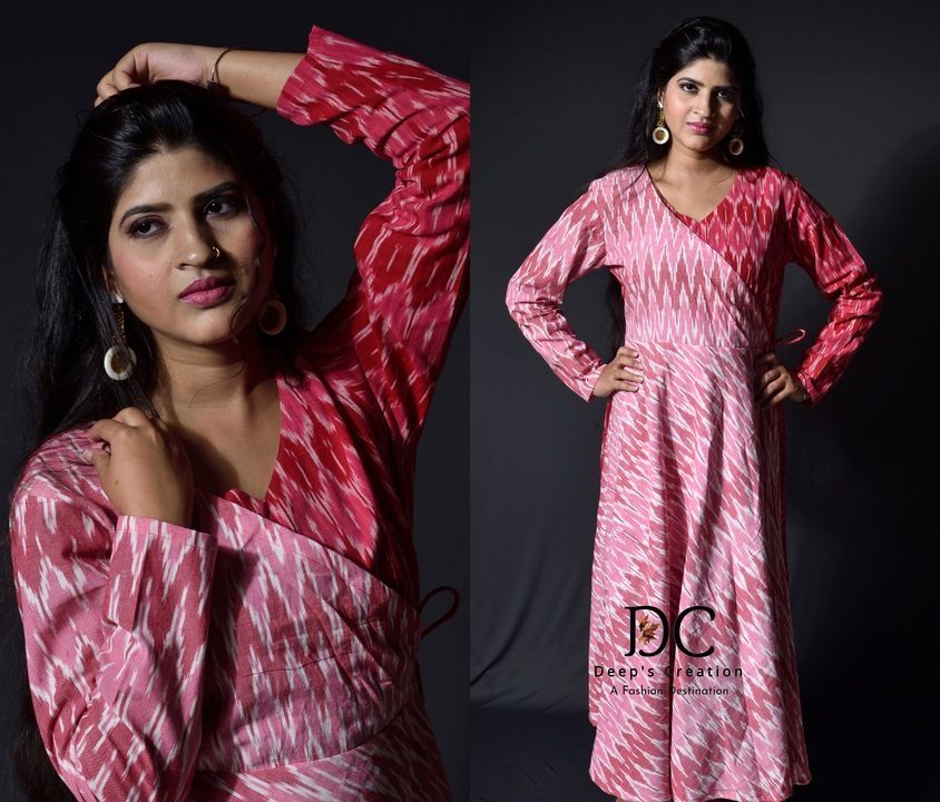 Pink Ikat Overlap long Kurti uploaded by Deep's Creation on 5/13/2021