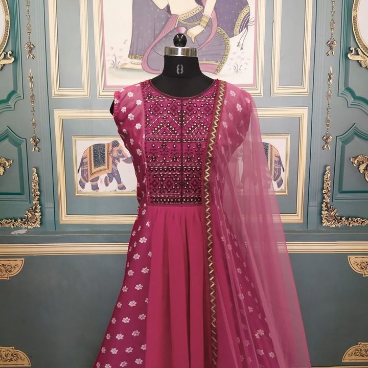 Post image Rani Palkhi Gown (Full-Stitch)

Gown Fabric:- Italian Silk 
Gown inner :- Crape
Gown Colour :- Rani Pink    
Gown Size :- 38", 42" (Extra Sleeve Attach Inside)
Gown Length :- 58"
Gown Flair :- 4 mtr 
Gown Work :- Heavy Digital  Print + Embroidery Work  
Dupatta Fabric :- Net + Readymade Lace
Dupatta Colour :- Pink 
Dupatta Length :- 2.25"