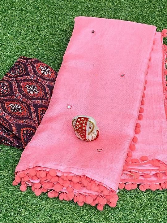 Linen saree uploaded by Almiras collection  on 3/20/2020