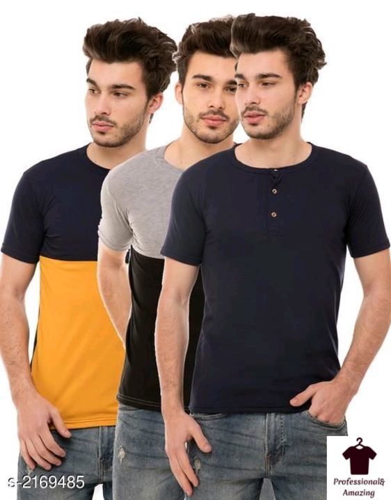 Post image _Your everyday wear is available here, get these Stylish T-Shirts. Stand-out amongst all!_

Catalog Name: * Trendy Men's Cotton Blend T-shirts Combo Vol 3*

Fabric: Cotton Blend

Sleeves: Half Sleeves Are Included

Size: S, M, L, XL (Refer Size Chart) 

Length: Refer Size Chart

Fit: Regular Fit

Type: Stitched

Description: It Has 3 Pieces of Men's T-Shirts

Pattern: Solid



Designs: 10