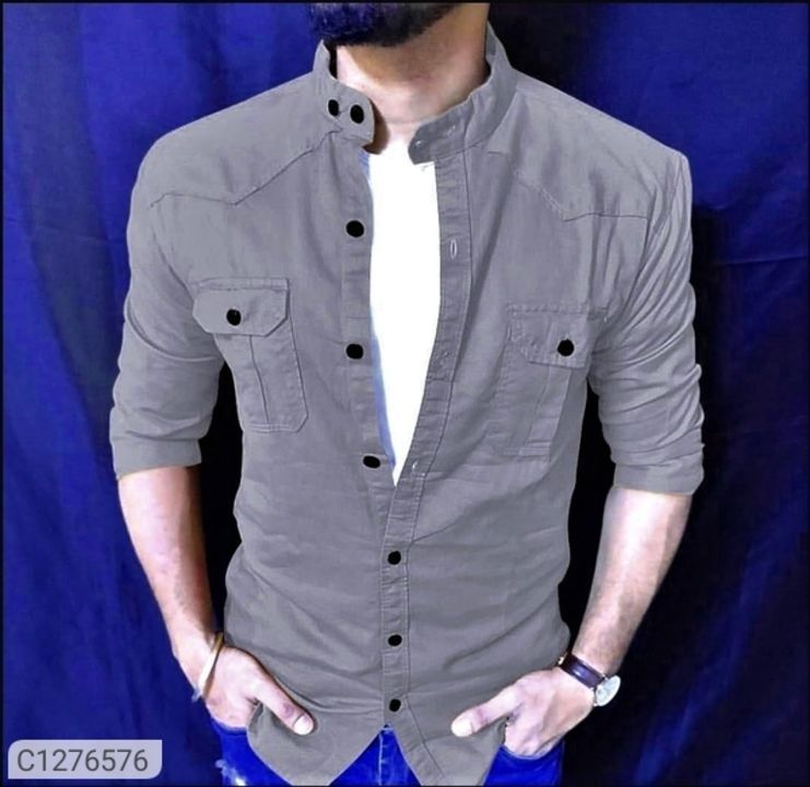 Product image with price: Rs. 619, ID: cotton-solid-slim-fit-full-sleeves-casual-shirt-24d4a08a