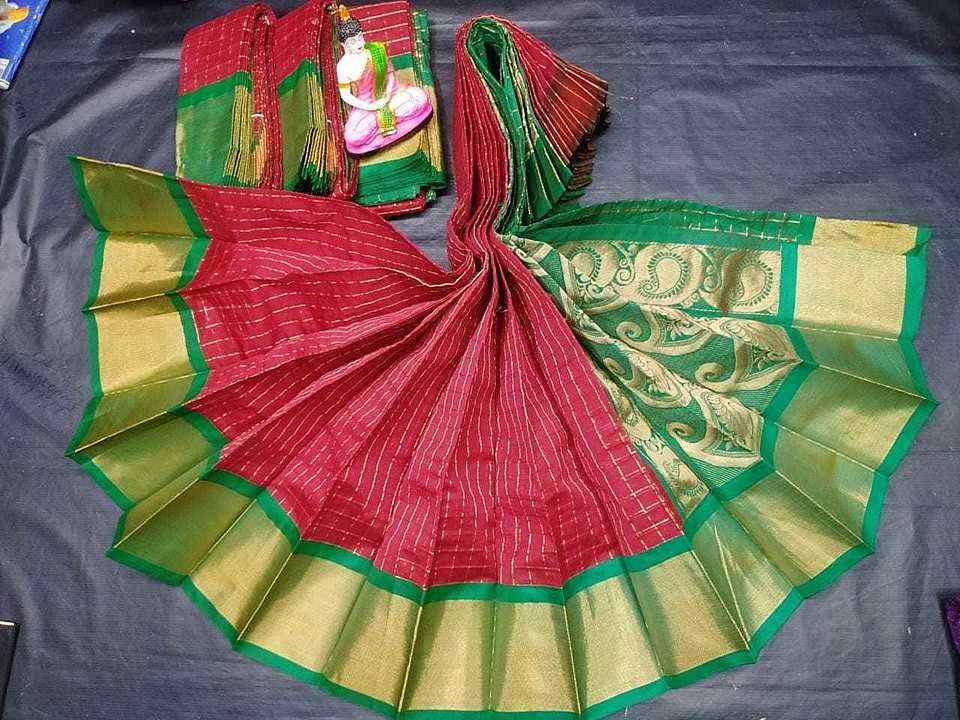 👆🌹👆🌹 chanderi kuppadam mothi checks sarees👆🌹👆🌹with blouse plian uploaded by Uppada manufactuing sarees on 8/5/2020