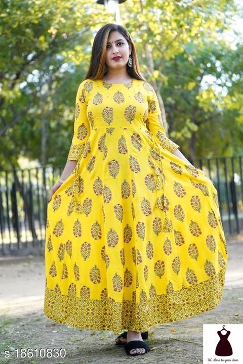 Women Rayon Gown Printed Yellow Kurti uploaded by UC move to your door on 5/18/2021