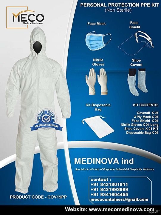 PPE kit for over all cover up along with mask gloves shoe cover ,bag  uploaded by Medinova Ind on 8/5/2020