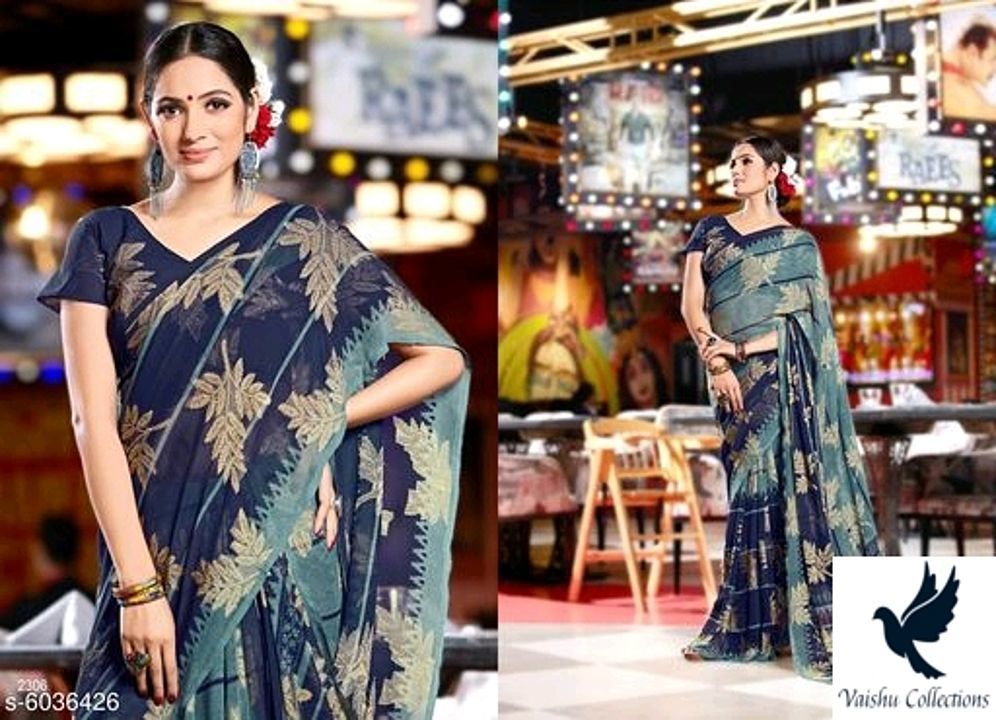 Post image 💞Catalog Name:*Trendy Women's Saree
Saree Fabric: Georgette
Blouse: Running Blouse
Blouse Fabric: Georgette
Pattern: Woven Design
Multipack: Single
💕Sizes: 
Free Size (Saree Length Size: 6.3 m)
👉 Price 1260₹