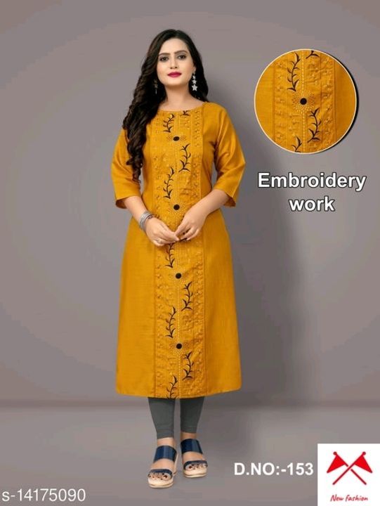 Post image Whatsapp -&gt; https://ltl.sh/zBTBtL_V (+919571992399)
Checkout this hot &amp; latest Kurtis &amp; Kurtas
Women Cotton Blend Straight Embroidered Mustard Kurti
Fabric: Cotton Blend
Sleeve Length: Three-Quarter Sleeves
Pattern: Embroidered
Combo of: Single
Sizes:
XL (Bust Size: 42 in, Size Length: 44 in) 
4XL (Bust Size: 48 in, Size Length: 44 in) 
5XL (Bust Size: 50 in, Size Length: 44 in) 
6XL (Bust Size: 52 in, Size Length: 44 in) 
L (Bust Size: 40 in, Size Length: 44 in) 
XXL (Bust Size: 44 in, Size Length: 44 in) 
XXXL (Bust Size: 46 in, Size Length: 44 in) 
M (Bust Size: 38 in, Size Length: 44 in) 

Country of Origin: India
Sizes Available - M, L, XL, XXL, XXXL, 4XL, 5XL, 6XL
*Proof of Safe Delivery! Click to know on Safety Standards of Delivery Partners- https://ltl.sh/y_nZrAV3