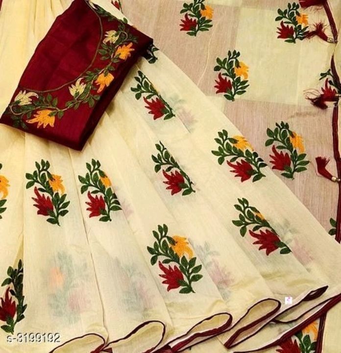 Checkout this hot & latest Sarees
Trendy Kora Cotton Embroidery Sarees
Fabric: Saree - Kora Cotton uploaded by business on 5/21/2021