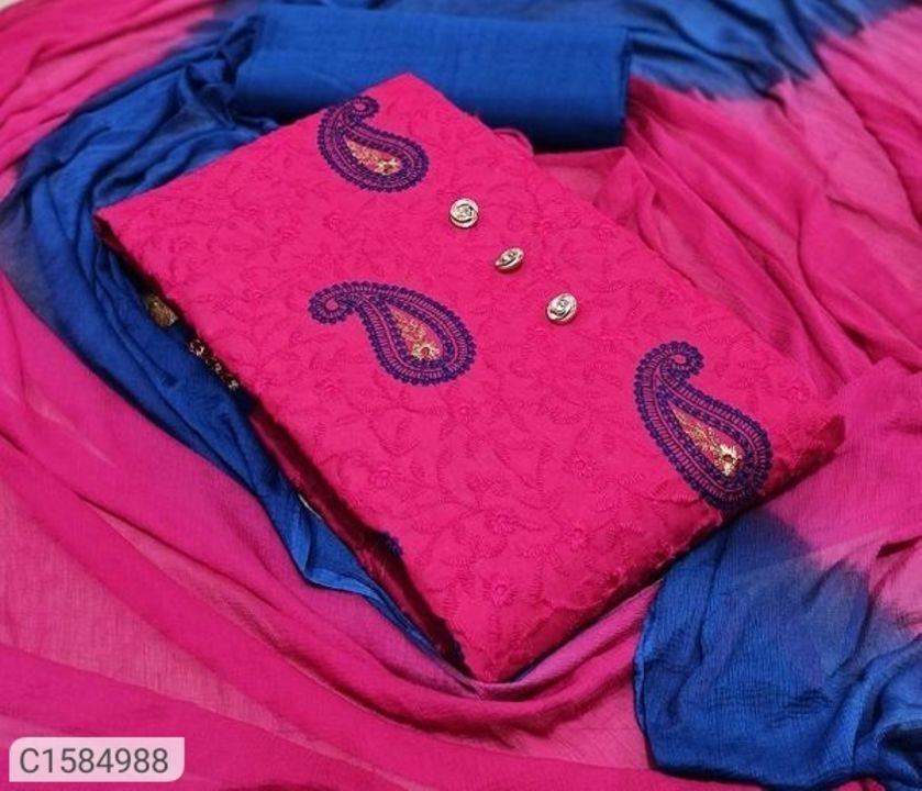Latest Trending Embroidered Cotton Dress Material With 2 Tone Chiffon Dupatta uploaded by Fasholic on 5/21/2021
