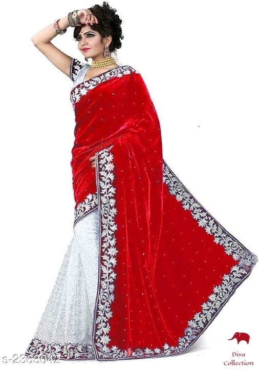 Product image of Half-Half velvet saree, price: Rs. 420, ID: half-half-velvet-saree-4e0179a2