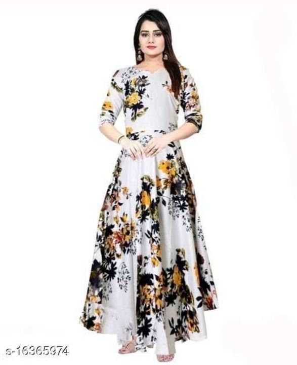 Trendy white rayon yellow flower long kurti uploaded by business on 5/22/2021