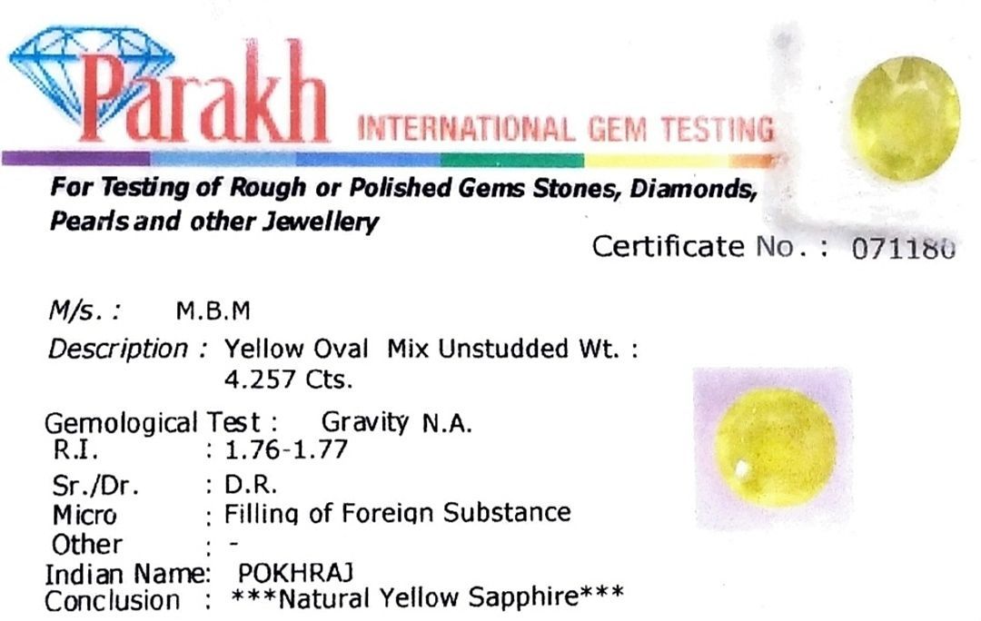 Certified natural yellow sapphire or pokhraj uploaded by Bharatnatyam Jewellers on 8/6/2020