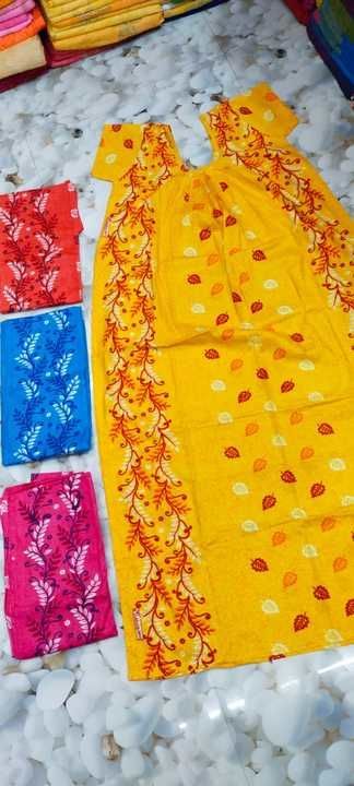 Post image Cotton gaoun/nighty
Printed designe
Free size
Available stoke 
Reselling and whole sell price 
What's app 8530652517