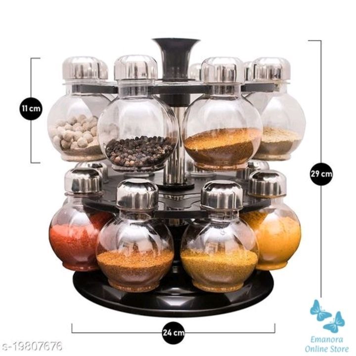 16 pieces multipurpose 360° revolving jars /spices containers / Plastic Transparent & silver  uploaded by business on 5/24/2021