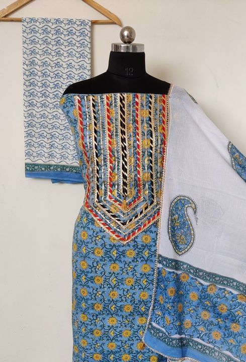 Hand block print cotton suit with cotton dupatta gotta patti work uploaded by business on 5/26/2021