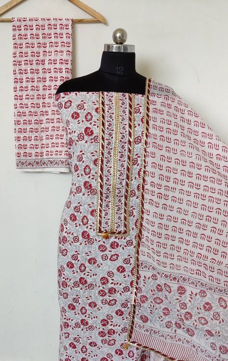 Hand block print cotton suit with cotton dupatta gotta patti work uploaded by Pooja Handicraft  on 5/26/2021