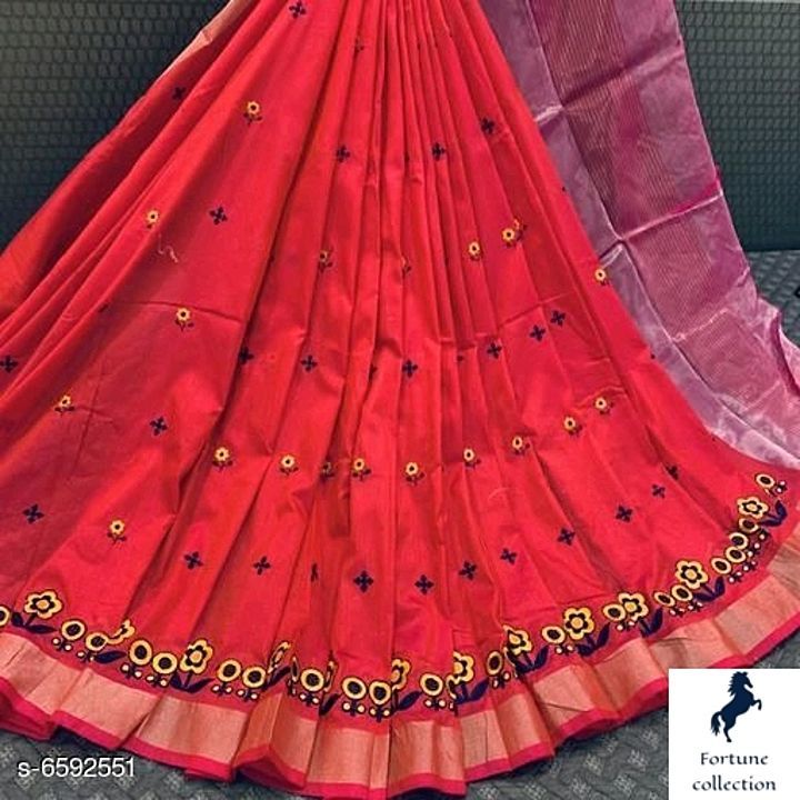 Post image Classy Women Saree
Saree Fabric: Cotton Silk
Blouse: Running Blouse
Blouse Fabric: Jacquard
Pattern: Embroidered
Blouse Pattern: Embroidered
Multipack: Single
Sizes: 
Free Size (Saree Length Size: 6.3 m)