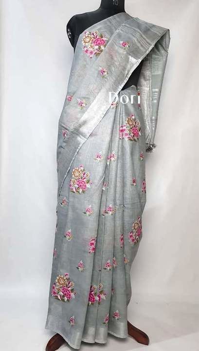 Pure lilen emboredy saree uploaded by business on 5/27/2021