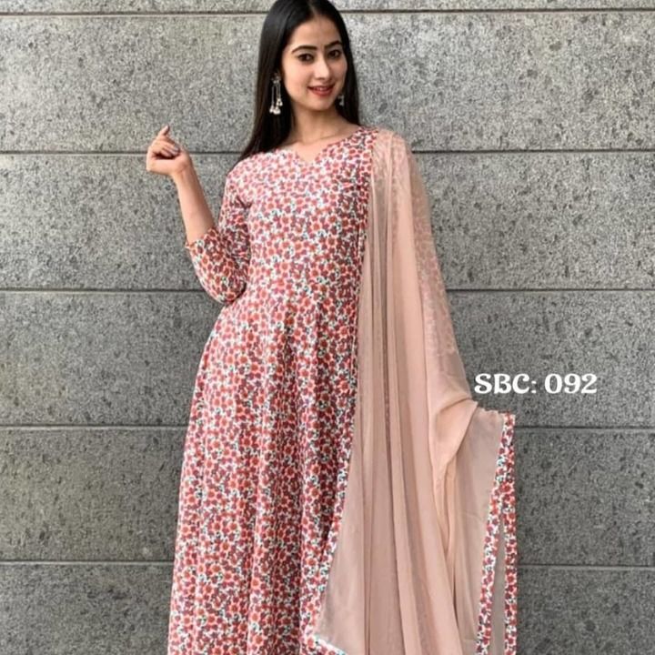 Peach Super Rayon Kurti Gown with Dupatta  uploaded by business on 5/27/2021