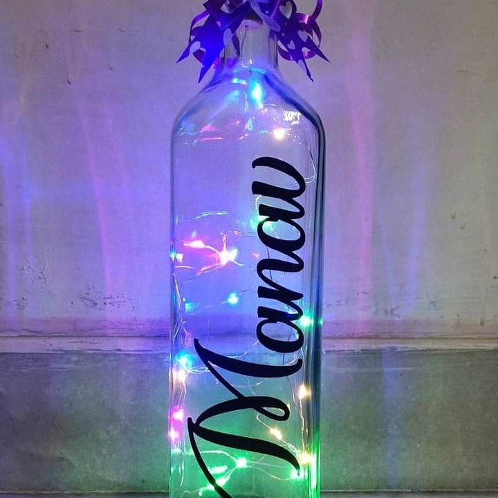 Post image 1 ltr size glass LED bottle

Square Shape

Height 12 inches

Available in birthday or anniversary wish..Or your Name...Or any other text upto 3 words..

LED Options Multicolor or yellow

500 Plus shipping..