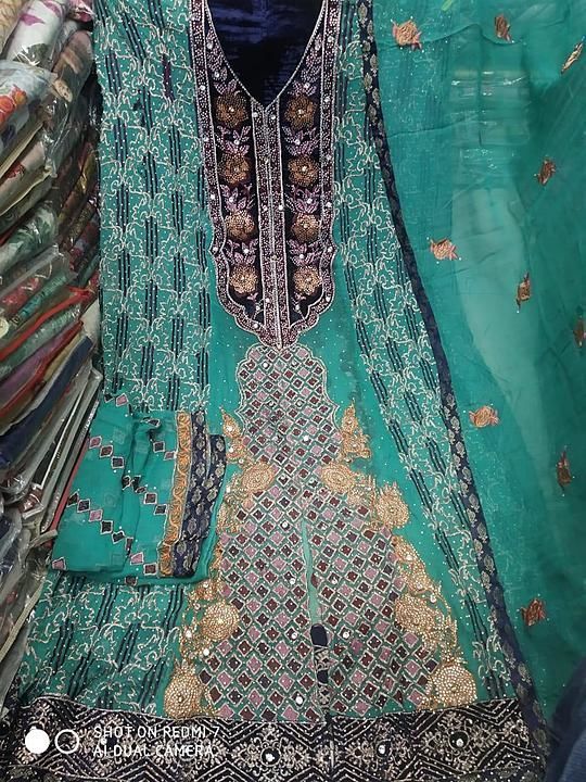 Post image _RAMSHA_ 

*PURE CHIFFON SWAROSKI *EMBROIDERED/THREAD *
*PURE BAMBERG CHIFFON EMBROIDERED FRONT *
*EMBROIDERED BOOTA WORK BACK *
 *SLEEVES EMBROIDERED *
*BAMBERG CHIFFON *

NOTE :FABRIC USED IN RAMSHA CATALOGUE IS SAME USED IN THIS 

*NOTE : ONLY SHIRT AND DUPPATTA*

*WITHOUT BOTTOM :₹2000 +SHIP*


*WITH BOTTOM : ₹ 2450 + SHIP*

*READY AND LIMITED STOCK*psh