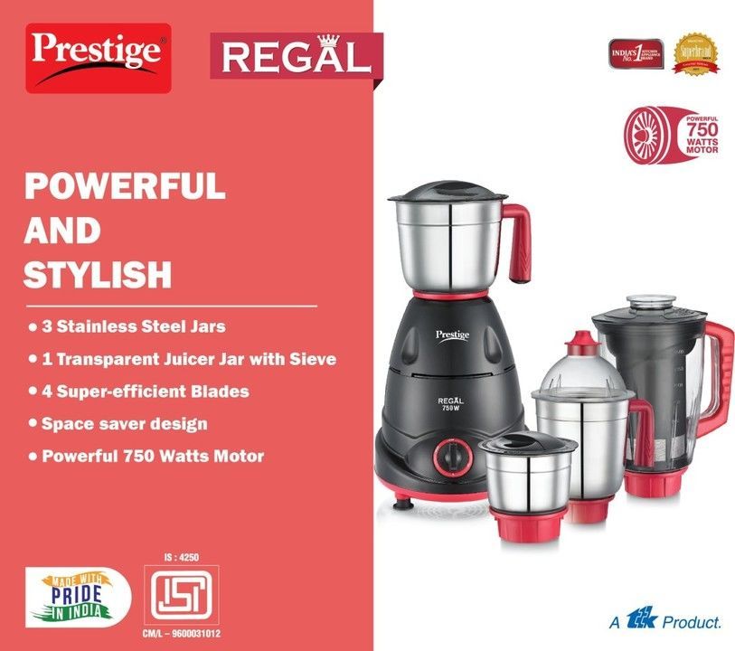 Prestige Mixer Grinder Regal 750 Watt 4Jar uploaded by Reyansh Marketing on 5/29/2021