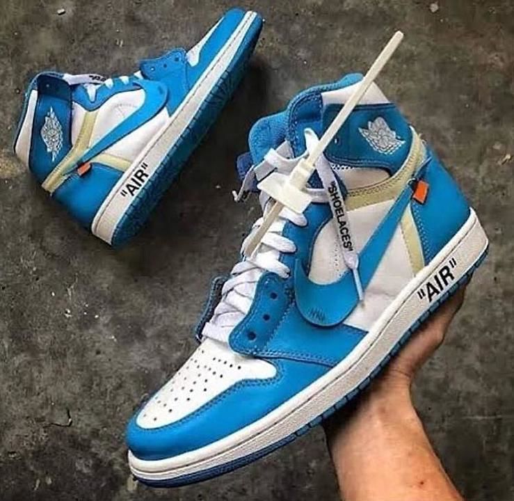 MODEL:- *Nike Air Jordan Retro 1 Off White UNC*🔥❤️

Sizes : 41, 42, 43, 44, 45

Quality:-  Premium  uploaded by business on 8/8/2020