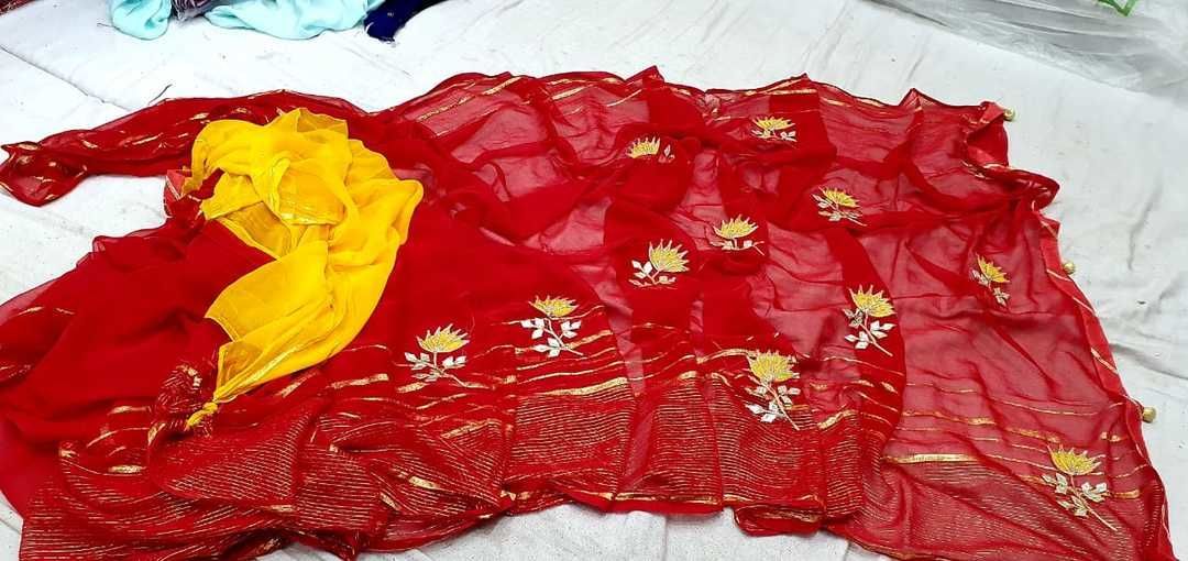✈✈ new lunch✈✈
👉 Pure chiffon Lurax  saree
👉Kacha gotta handwork
👉 contrast blouse

👉 price 599  uploaded by Garvi collection on 5/30/2021