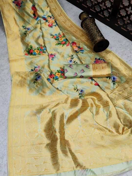 Post image Banarasi silk saree with Beautiful Digitalprint all over with rich pallu and with blouse piece

*Rate - ???fs/- only*