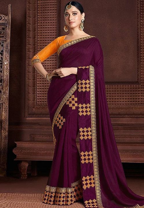Post image *ZF*

*BEST Quality*

*FABRICS*- Vichitra silk

*BLOUSE*- Banglori silk

Size : *Saree-5.50 mtrs, Blouse-0.80 mtrs*
 Embroidery work

*Price - 850/-*